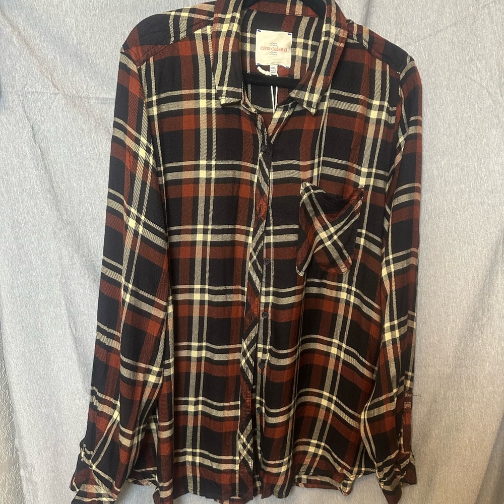 Casa Cabana Plaid Shirt in Black, Brown, and Cream